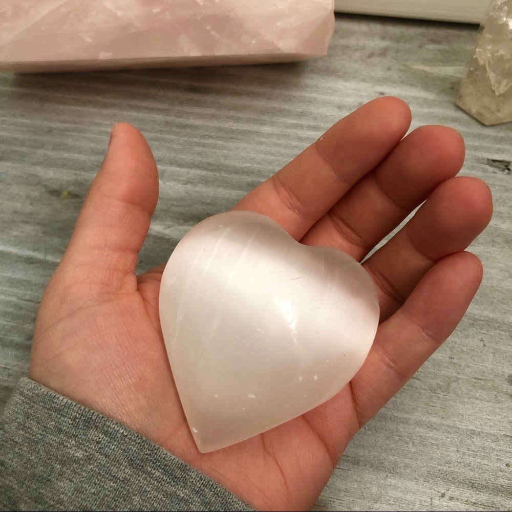 Selenite Heart Palm Stone